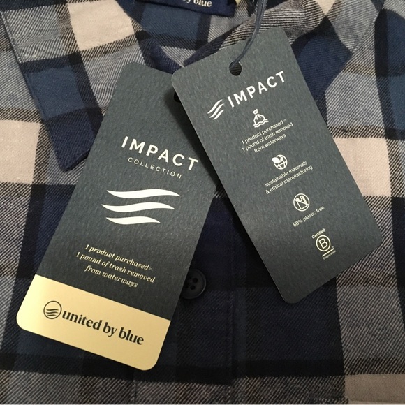 Impact Collection United by Blue Womens L Blue Long Sleeve Button Flannel Shirt - Picture 6 of 9